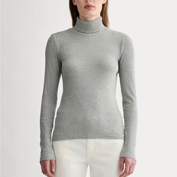 Everlane The Lux Rib Turtleneck Gray Long Sleeve Shirt Size Small - Picture 1 of 4